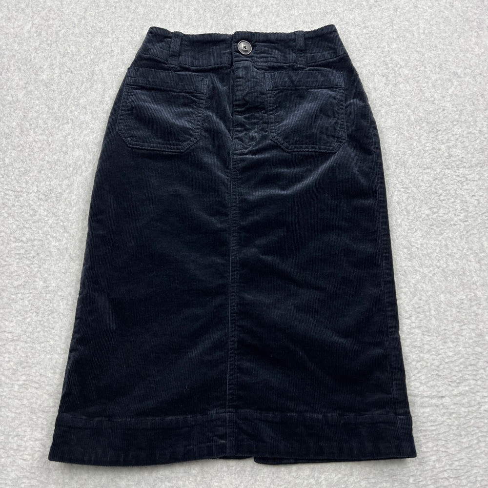 Maeve Colette Corduroy Skirt Women's XXS Navy Solid High Rise Midi Patch Pockets